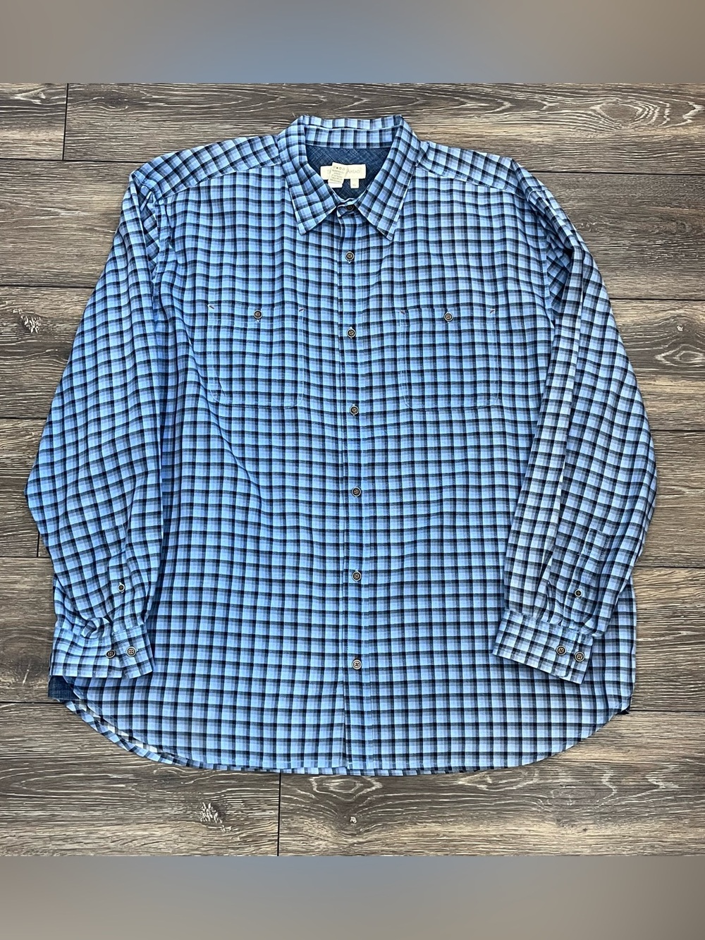 The Territory Ahead Blue Plaid Long Sleeve Button Down Shirt Mens XL 100% Cotton